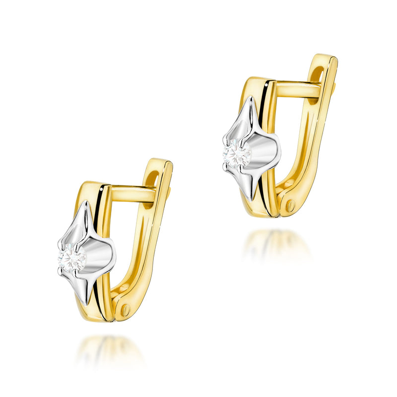 Cercei Aur 14K cu Diamant Natural 0.04 ct — Aur galben