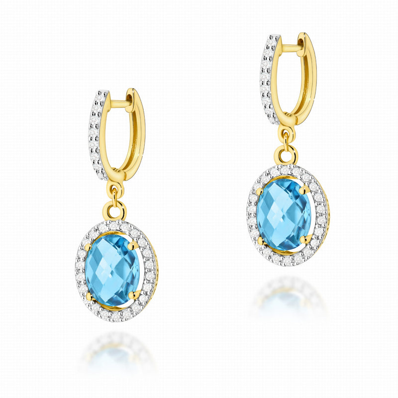 Cercei Aur 14K cu Topaz Swiss 1.70 ct si Diamante Naturale 0.36 ct — Aur galben