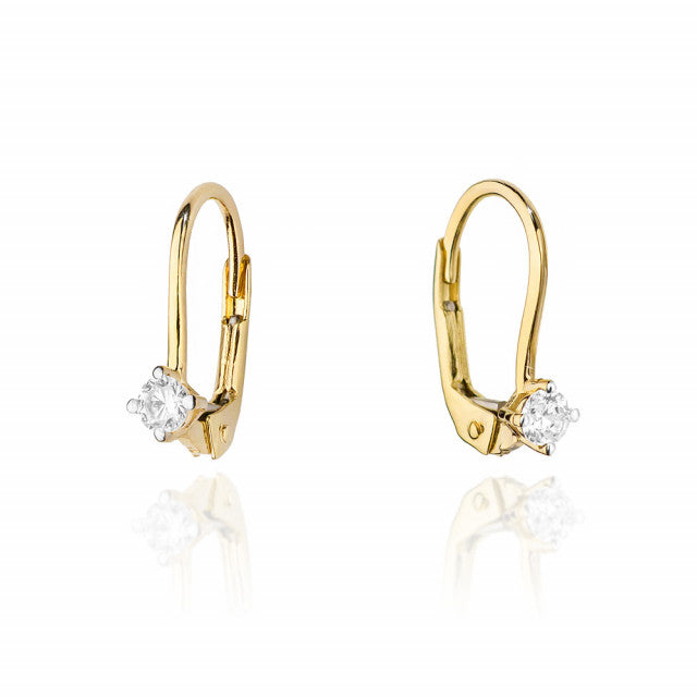 Cercei Aur 14K cu Diamant Natural 0.10 ct — Aur galben