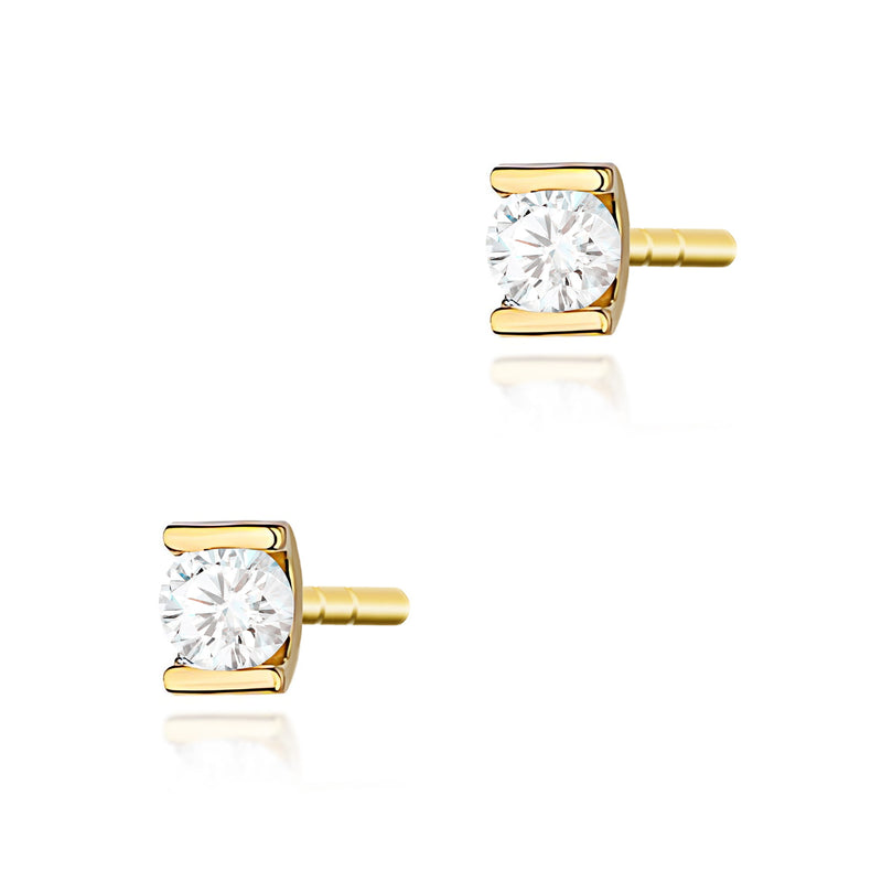 Cercei Aur 14K cu Diamant Natural 0.04 ct — Aur galben