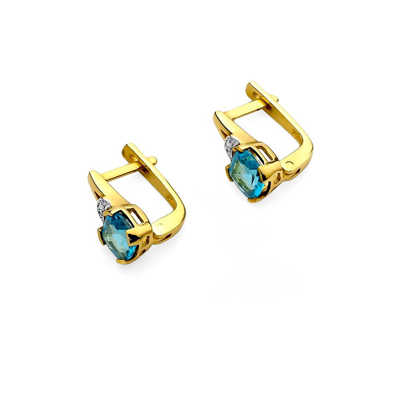Cercei Aur 14K cu Topaz Swiss 1.10 ct si Diamante Naturale 0.01 ct, imaginea 2 din 4