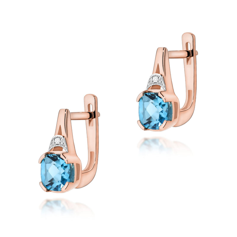 Cercei Aur 14K cu Topaz Swiss 1.10 ct si Diamante Naturale 0.01 ct, imaginea 4 din 4