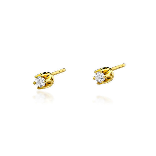 Cercei Aur 14K cu Diamant Natural 0.10 ct — Aur galben