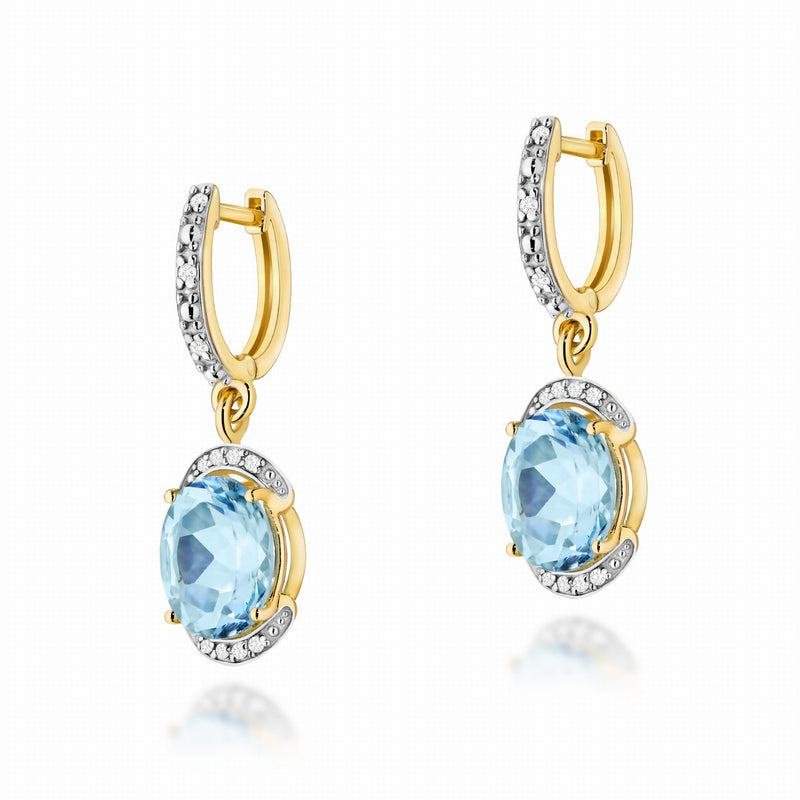 Cercei Aur 14K cu Topaz Swiss 3.00 ct si Diamante Naturale 0.13 ct — Aur galben