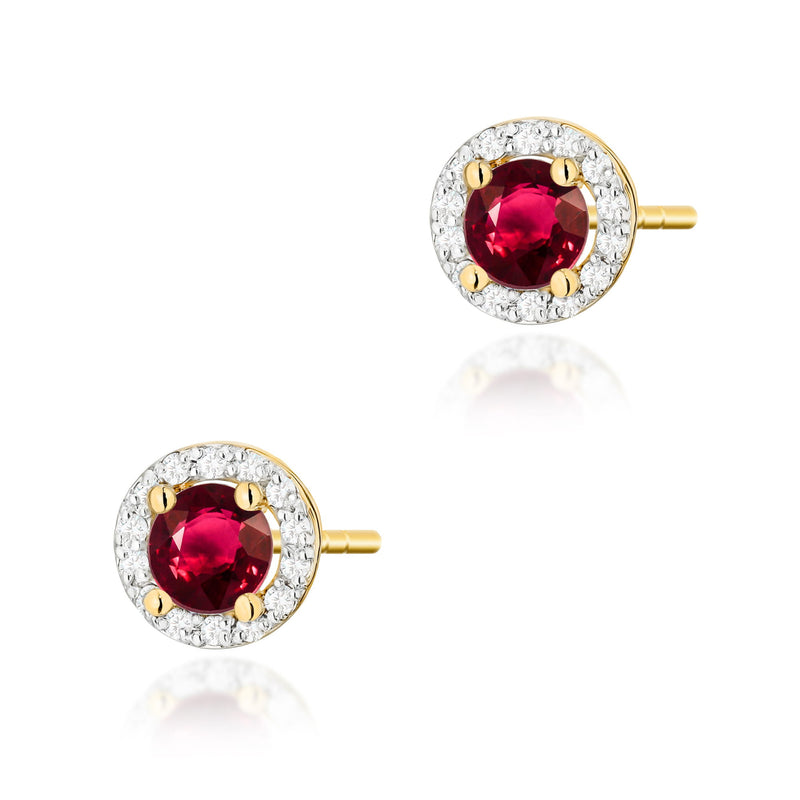Cercei Aur 14K cu Rubin 0.60 ct si Diamante Naturale 0.24 ct — Aur galben