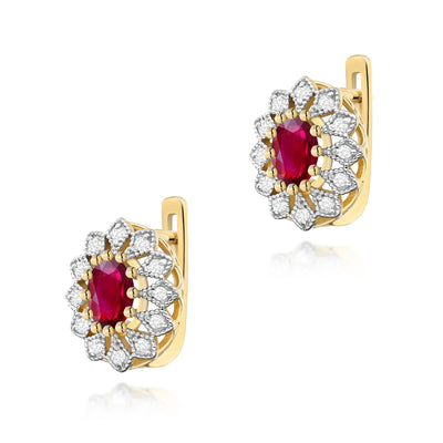 Cercei Aur 14K cu Rubin 0.60 ct si Diamante Naturale 0.21 ct