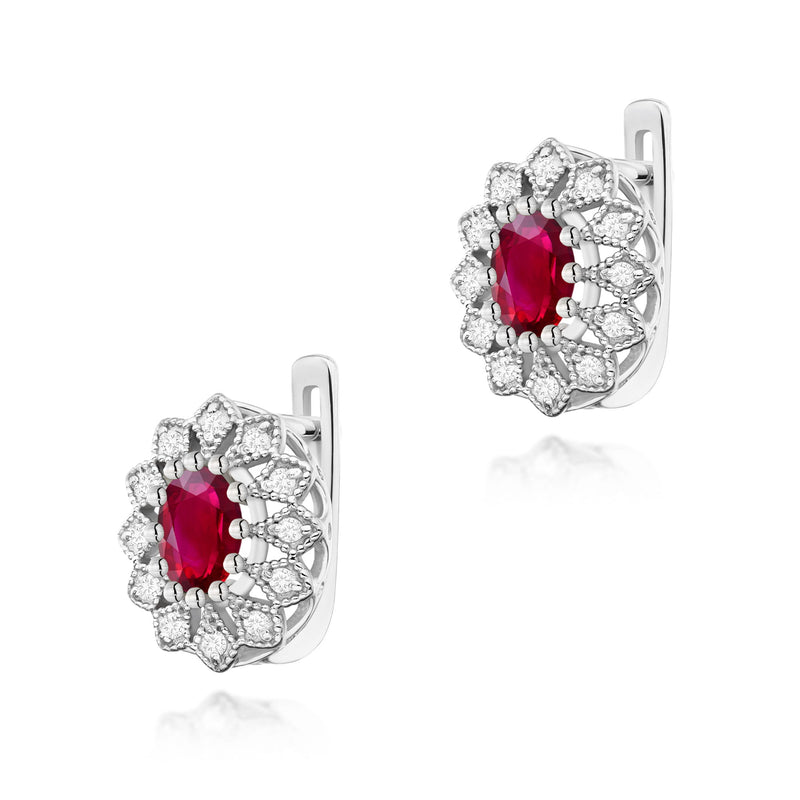 Cercei Aur 14K cu Rubin 0.60 ct si Diamante Naturale 0.21 ct, imaginea 2 din 3