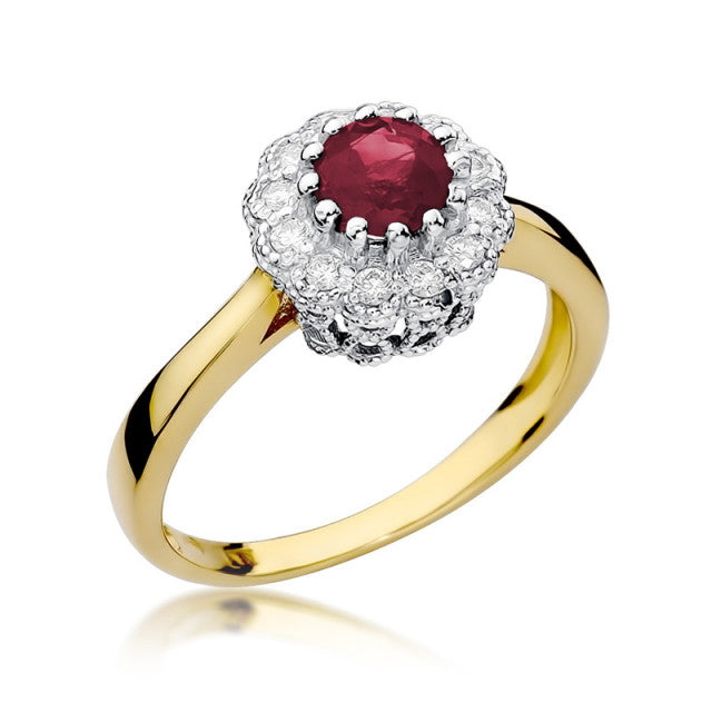Inel Aur 14K cu Rubin 0.60 ct si Diamante Naturale 0.17 ct — Aur galben