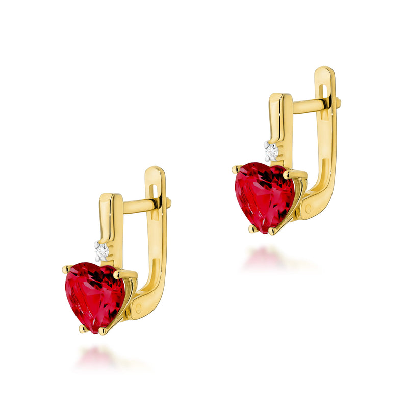 Cercei Aur 14K cu Rubin 1.70 ct si Diamante Naturale 0.03 ct — Aur galben