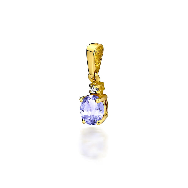 Pandantiv Aur 14K cu Tanzanit 0.40 ct si Diamant Natural 0.01 ct — Aur galben
