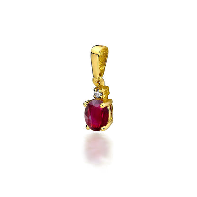 Pandantiv Aur 14K cu Rubin 0.60 ct si Diamant Natural 0.01 ct