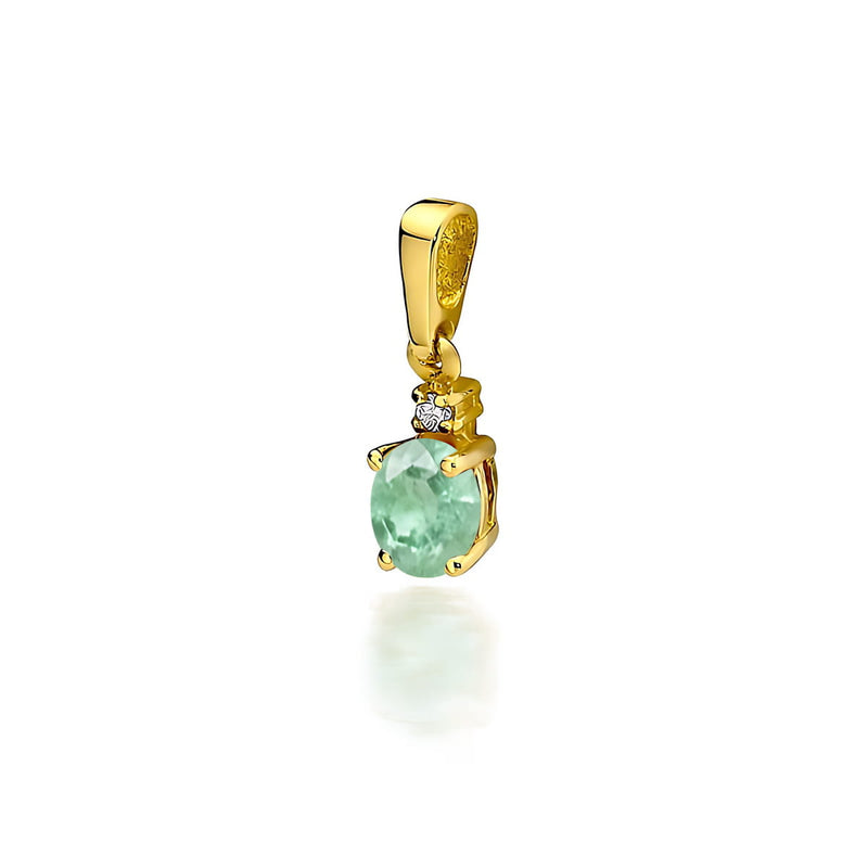 Pandantiv Aur 14K cu Smarald 0.40 ct si Diamant Natural 0.01 ct — Aur galben