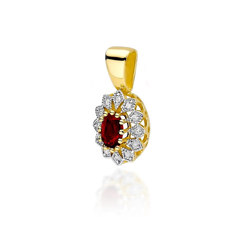 Pandantiv Aur 14K cu Rubin 0.60 ct si Diamante Naturale 0.10 ct — Aur galben