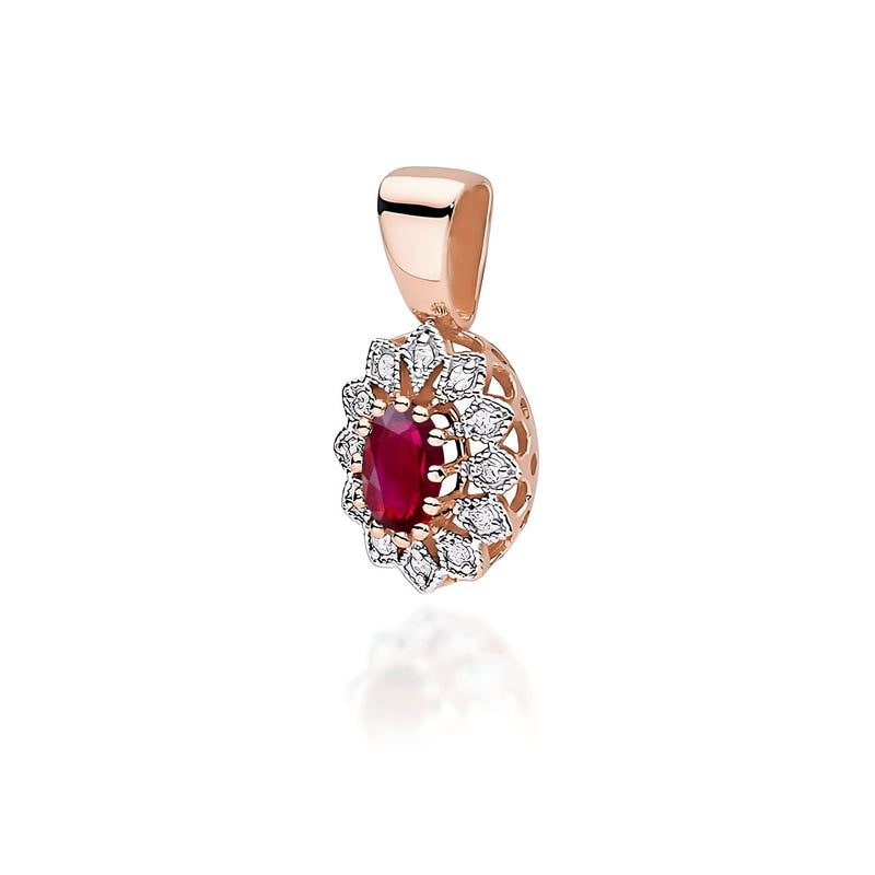Pandantiv Aur 14K cu Rubin 0.60 ct si Diamante Naturale 0.10 ct, imaginea 3 din 5