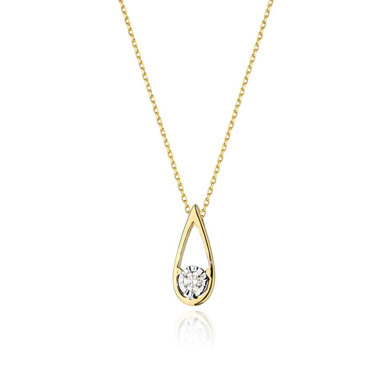 Colier Aur 14K cu Diamant Natural 0.08 ct — Aur galben