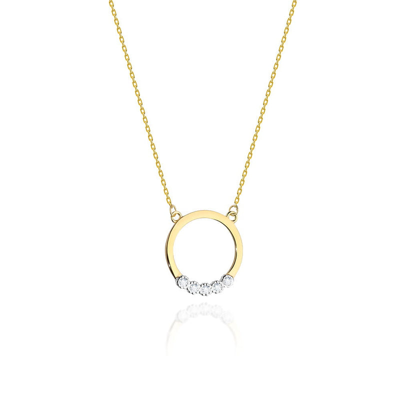 Colier Aur 14K cu Diamante Naturale 0.04 ct — Aur galben