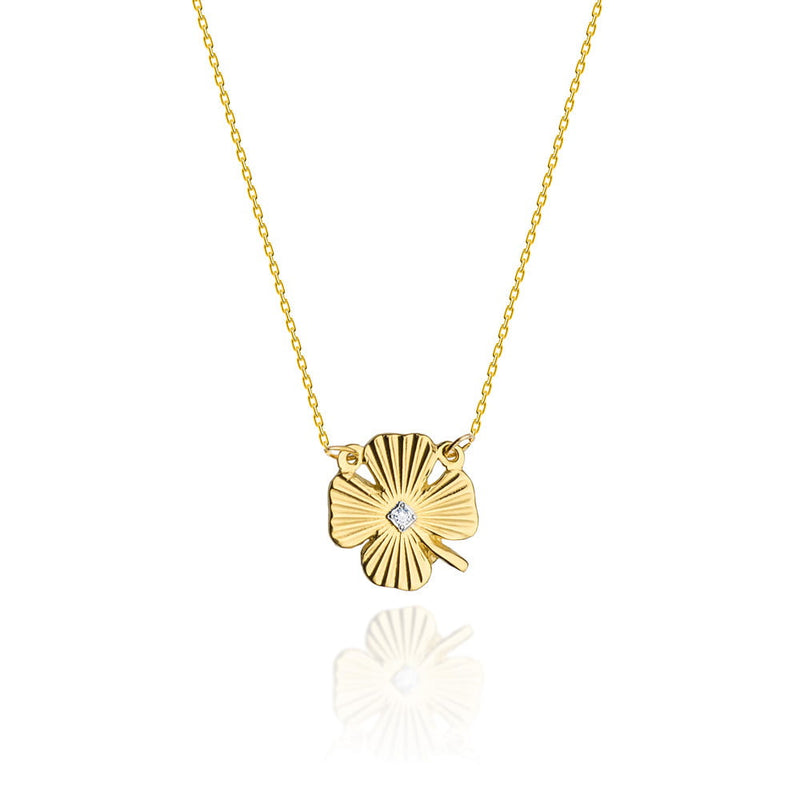 Colier Aur 14K cu Diamant Natural 0.01 ct — Aur galben