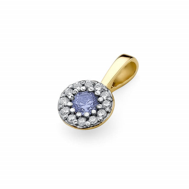 Pandantiv Aur 14K cu Tanzanit 0.15 ct si Diamante Naturale 0.10 ct — Aur galben