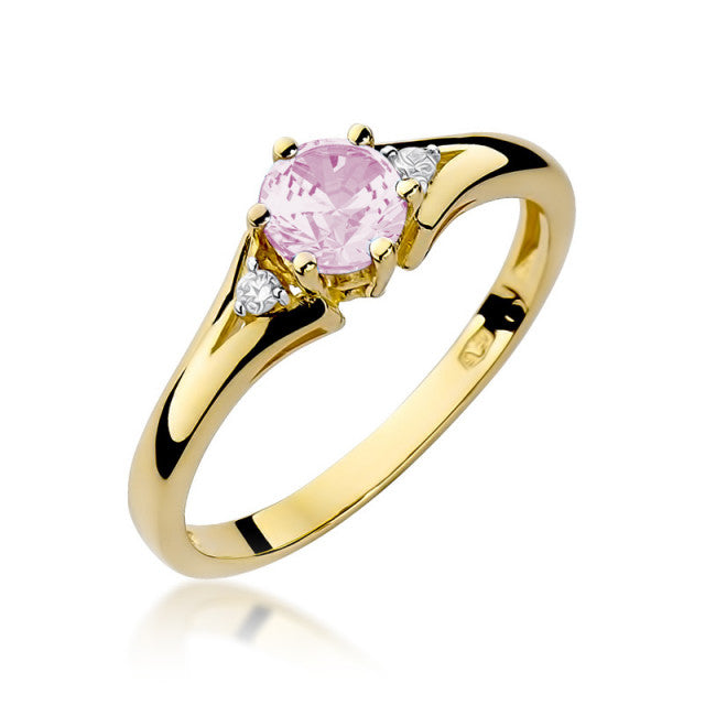 Inel Aur 14K cu Topaz Roz 0.60 ct si Diamante Naturale 0.03 ct — Aur galben