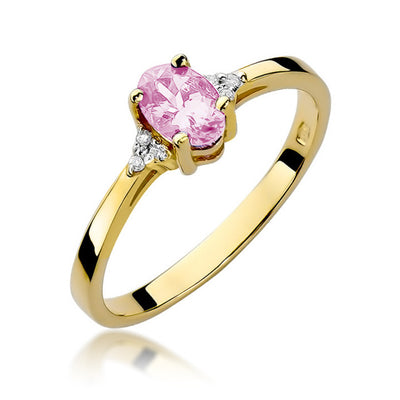 Inel Aur 14K cu Topaz Roz 0.50 ct si Diamante Naturale 0.05 ct