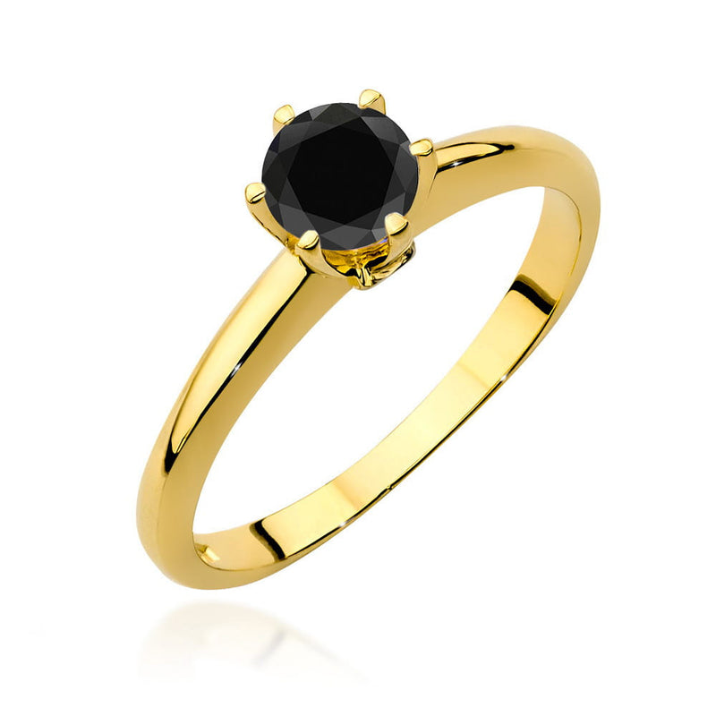 Inel Aur 14K cu Diamante Naturale Albe si Negre 0.54 ct — Aur galben