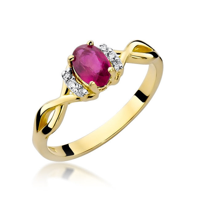 Inel Aur 14K cu Rubin 0.60 ct si Diamante Naturale 0.05 ct — Aur galben