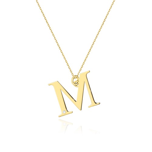 Colier Aur 14K cu Diamant Natural 0.01 ct — Aur galben