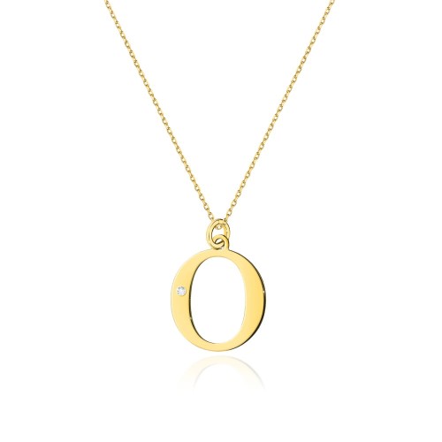 Colier Aur 14K cu Diamant Natural 0.01 ct — Aur galben
