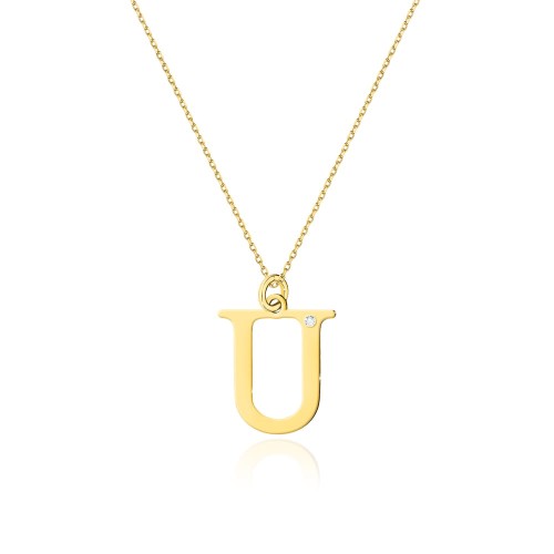 Colier Aur 14K cu Diamant Natural 0.01 ct — Aur galben