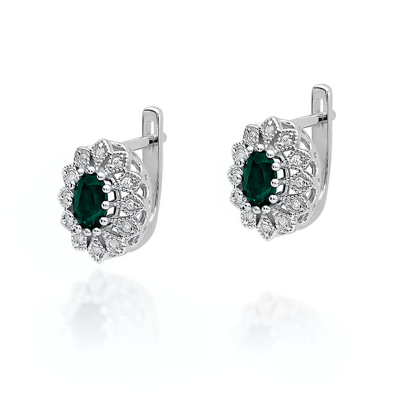 Cercei Aur 14K cu Smarald 0.40 ct si Diamante Naturale 0.21 ct, imaginea 2 din 4