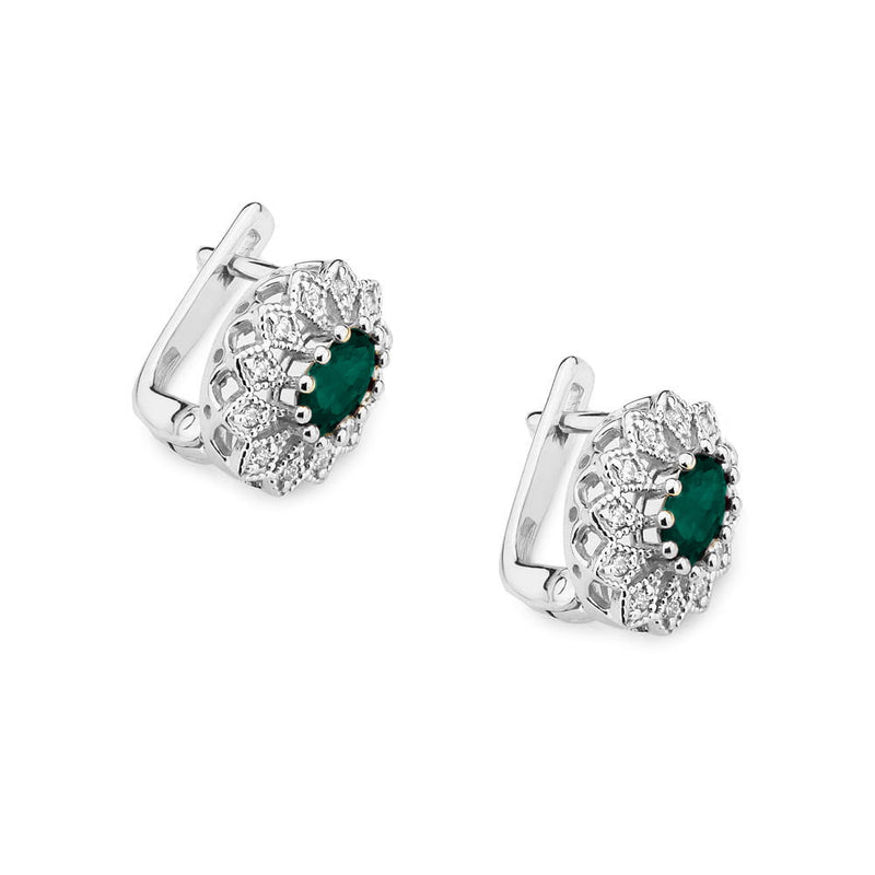 Cercei Aur 14K cu Smarald 0.40 ct si Diamante Naturale 0.21 ct, imaginea 3 din 4