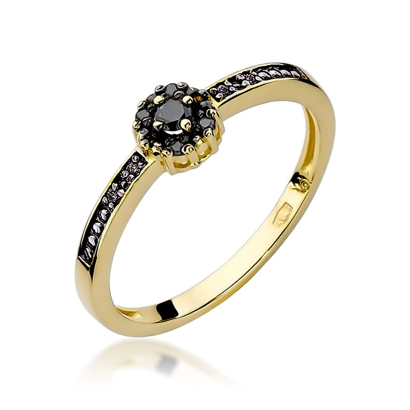Inel Aur 14K cu Diamante Naturale Negre 0.09 ct — Aur galben
