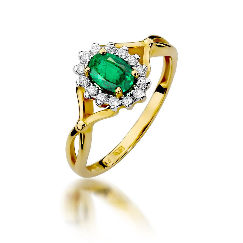 Inel Aur 14K cu Smarald 0.80 ct si Diamante Naturale 0.28 ct — Aur galben