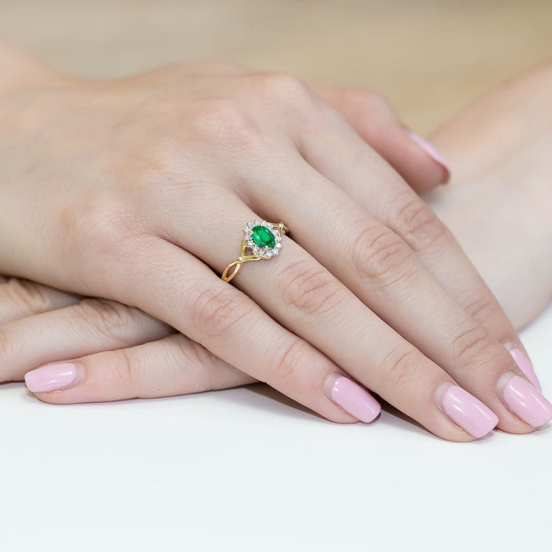 Inel Aur 14K cu Smarald 0.80 ct si Diamante Naturale 0.28 ct, imaginea 4 din 10
