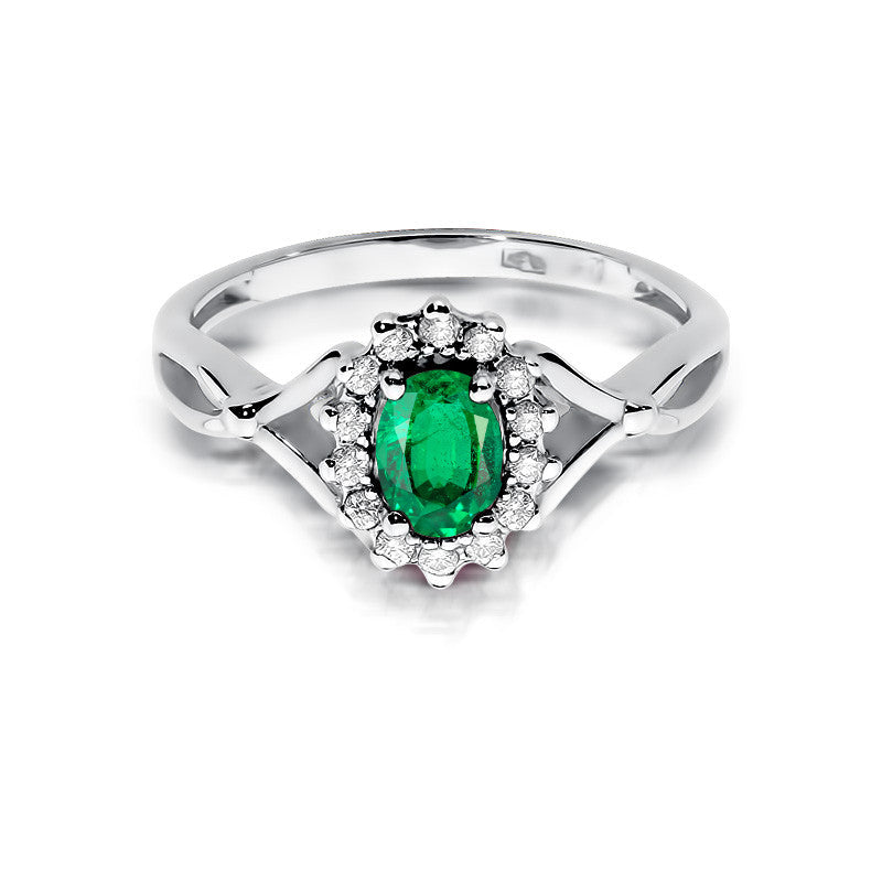 Inel Aur 14K cu Smarald 0.80 ct si Diamante Naturale 0.28 ct, imaginea 6 din 10