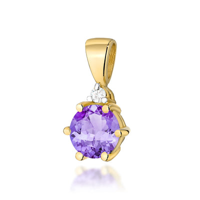Pandantiv Aur 14K cu Ametist 0.50 ct si Diamant Natural 0.01 ct