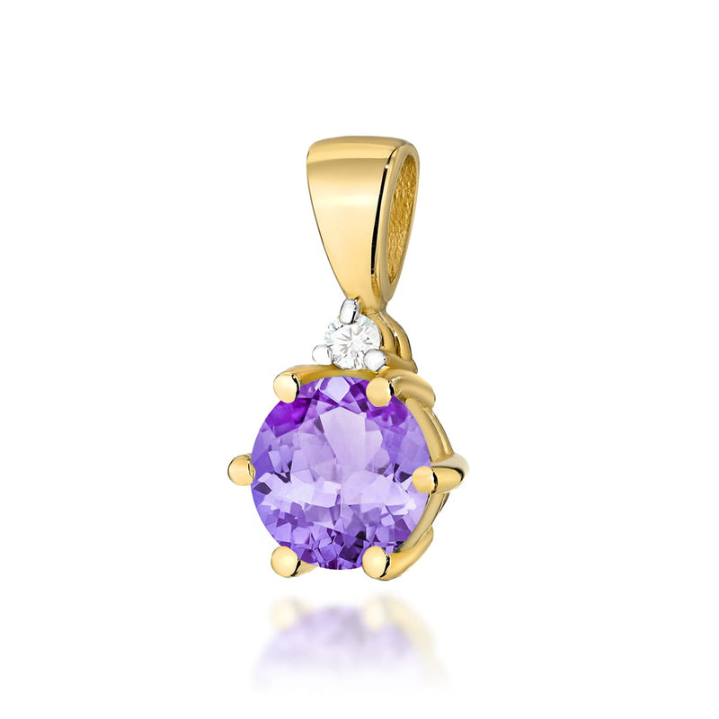 Pandantiv Aur 14K cu Ametist 0.50 ct si Diamant Natural 0.01 ct — Aur galben