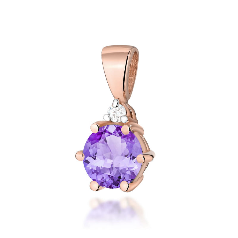 Pandantiv Aur 14K cu Ametist 0.50 ct si Diamant Natural 0.01 ct, imaginea 5 din 6