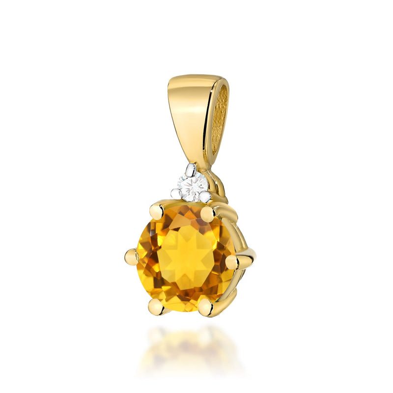 Pandantiv Aur 14K cu Citrin 0.50 ct si Diamant Natural 0.01 ct — Aur galben