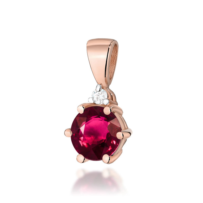 Pandantiv Aur 14K cu Rubin 0.60 ct si Diamant Natural 0.01 ct, imaginea 3 din 6