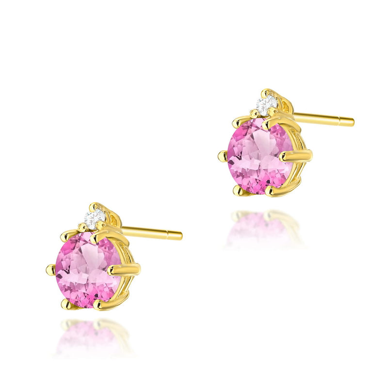Cercei Aur 14K cu Topaz Roz 0.60 ct si Diamante Naturale 0.03 ct — Aur galben
