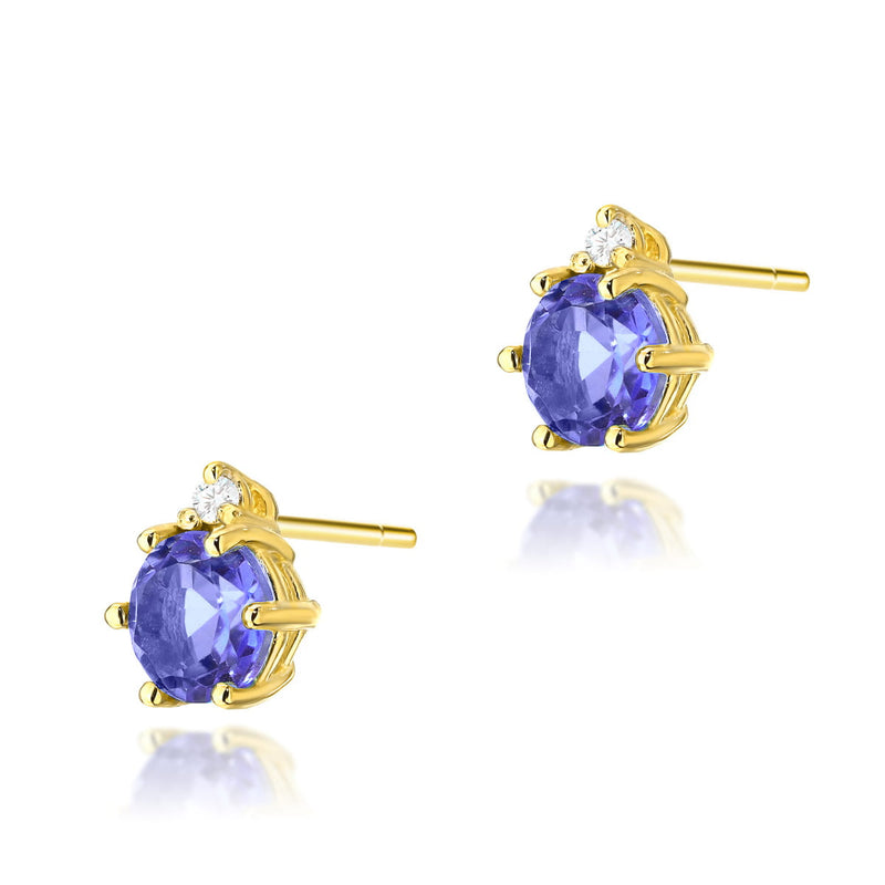 Cercei Aur 14K cu Tanzanit 0.50 ct si Diamante Naturale 0.03 ct — Aur galben