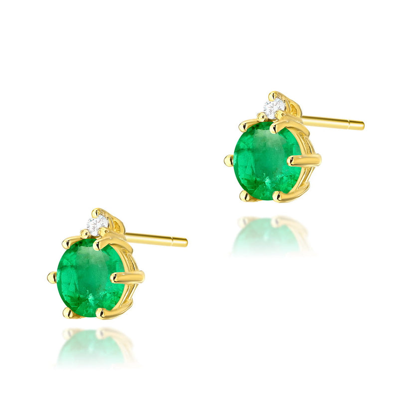 Cercei Aur 14K cu Smarald 0.50 ct si Diamante Naturale 0.03 ct — Aur galben