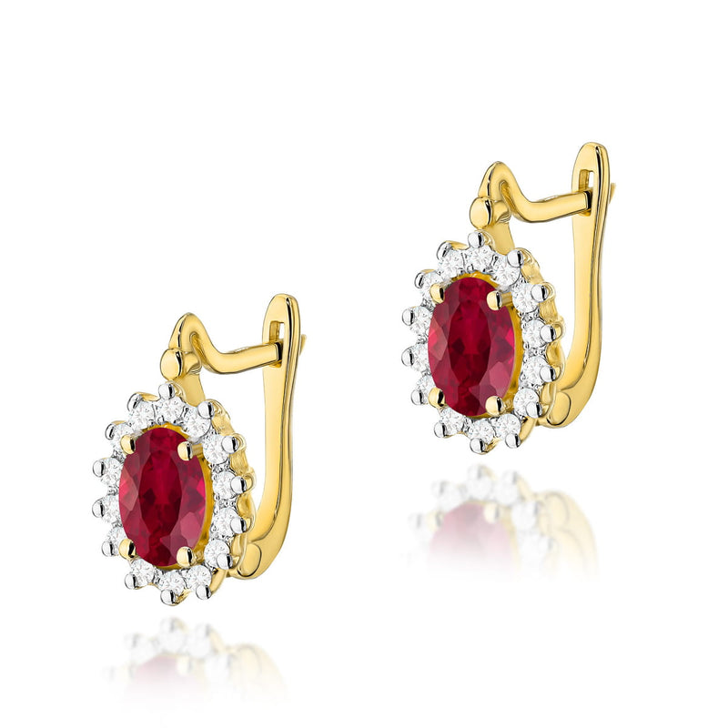 Cercei Aur 14K cu Rubin 0.60 ct si Diamante Naturale 0.24 ct — Aur galben