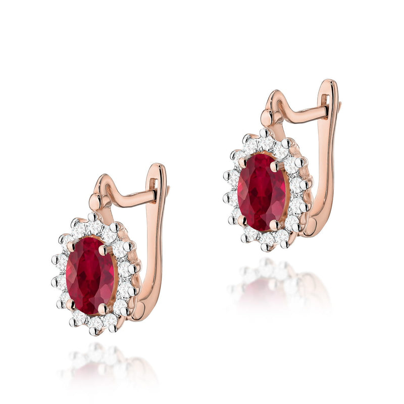 Cercei Aur 14K cu Rubin 0.60 ct si Diamante Naturale 0.24 ct, imaginea 5 din 6