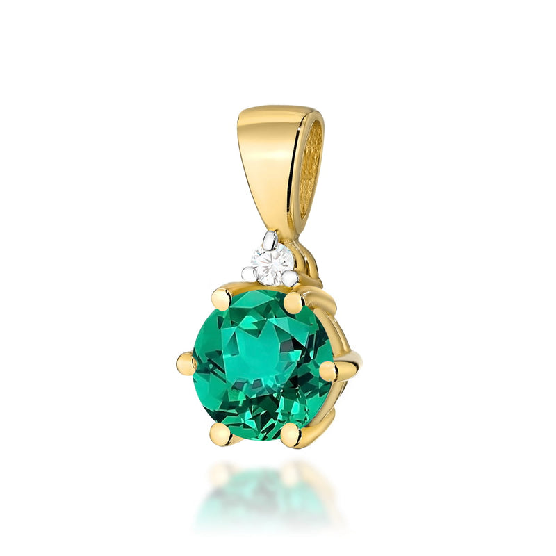 Pandantiv Aur 14K cu Smarald 0.50 ct si Diamant Natural 0.01 ct — Aur galben