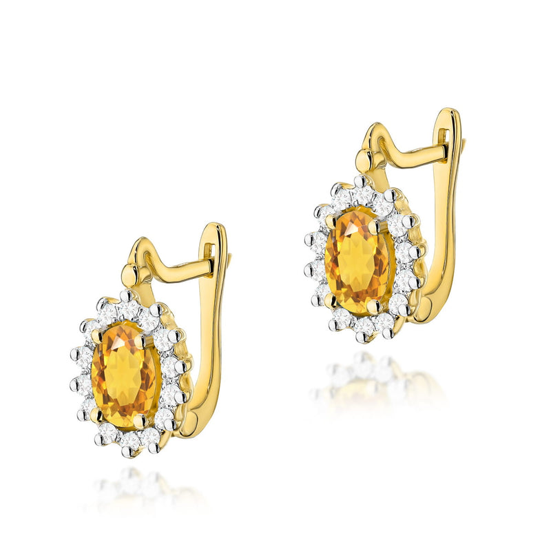 Cercei Aur 14K cu Citrin 0.60 ct si Diamante Naturale 0.24 ct — Aur galben