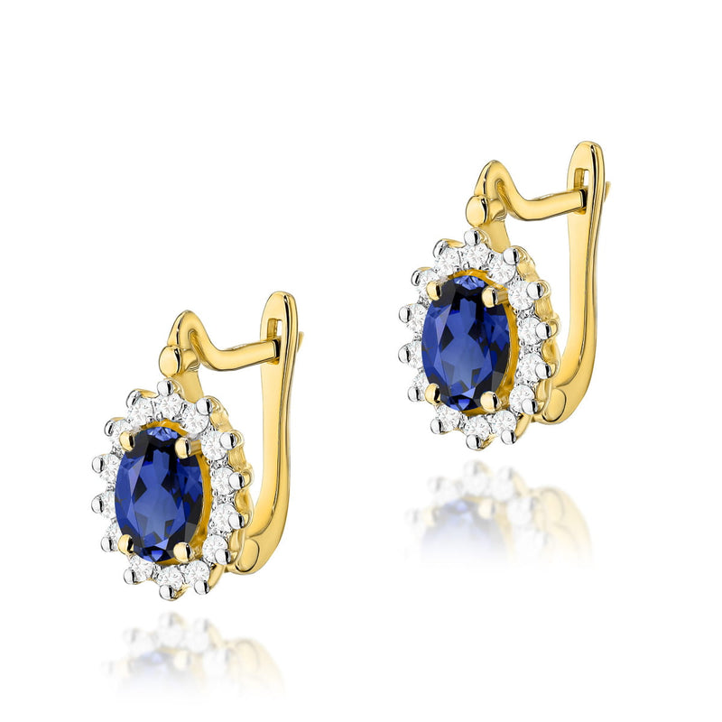 Cercei Aur 14K cu Safir 0.70 ct si Diamante Naturale 0.24 ct — Aur galben