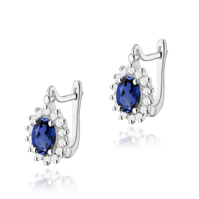 Cercei Aur 14K cu Safir 0.70 ct si Diamante Naturale 0.24 ct, imaginea 3 din 6