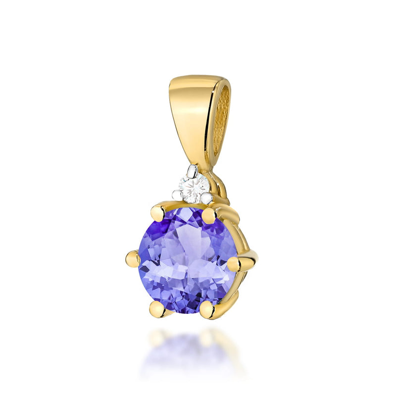 Pandantiv Aur 14K cu Tanzanit 0.50 ct si Diamant Natural 0.01 ct — Aur galben